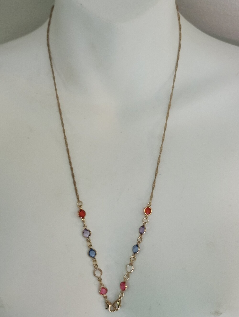 Gold Tone Multi-Color Gemstone Station Necklace